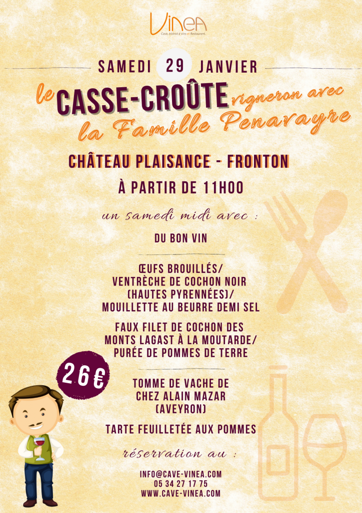 événement casse croute avec le vigneron marc penavayre cave à manger cave à vins samedi 29 janvier à 11h vins Biologique Toulouse